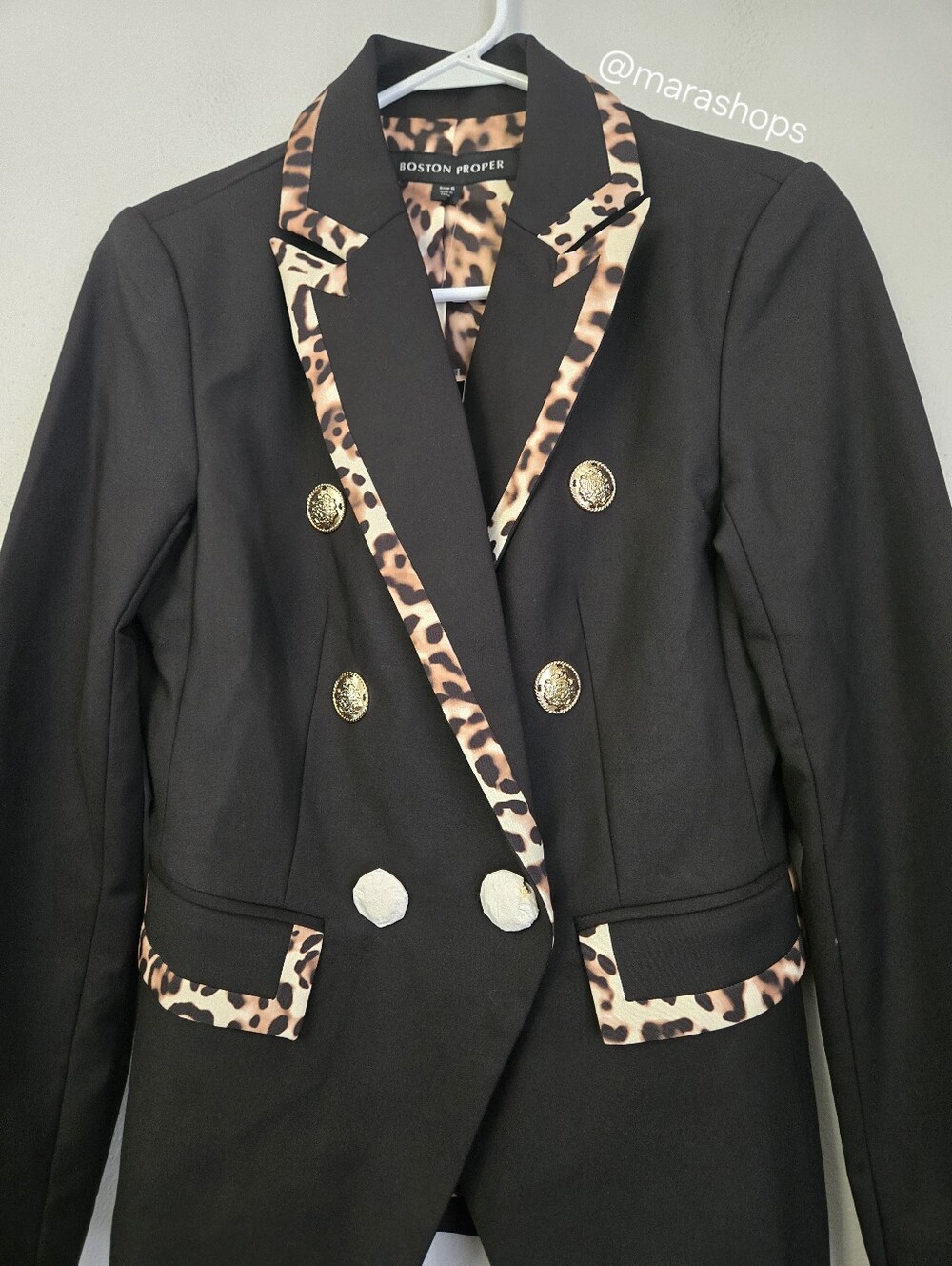 Boston Proper Exploded Cheetah Trim Modern Double Breasted Blazer - Picture 3 of 10